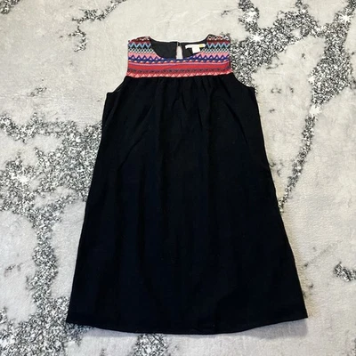 C & C California Dress Womens M Black Sleeveless Shift Embroider Aztec Pockets - Image 1 of 4