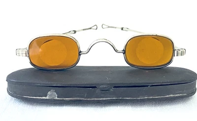 Óculos antigos Guerra Civil âmbar afiado lente atirador SLIDING TEMPLE + estojo de metal - Imagem 1 de 4