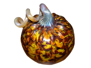 Art Hand Blown Glass Pumpkin Autumn Fall / Halloween Thanksgiving Beautiful - Picture 1 of 22
