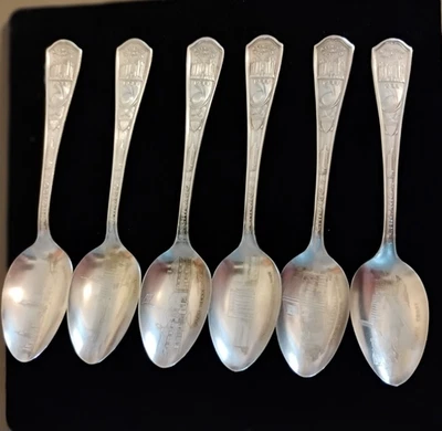 ONEIDA COMMUNITY "CENTURY OF PROGRESS" 1933 PAR PLATO 6 CUCHARADITAS EDIFICIOS Foto 1 de 4