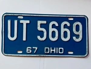 1967 ohio license plate blue white vintage metal car tag ut 5669 collectible - Picture 1 of 9