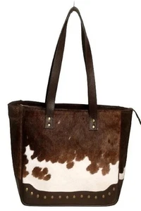 Bolso de Mano Tricolor Cuero de Vaca Genuino Pelo Marrón Blanco Bolso de Mano Regalo - Imagen 1 de 5