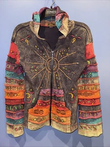 Damen Medium Boho Kapuzenjacke Mehrfarbig Durchgehender Reißverschluss Sonne Mond Aufgang Interna  - Bild 1 von 5