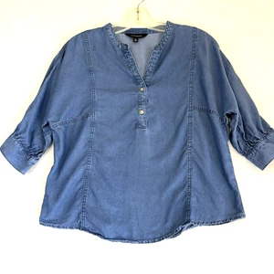 Anthropologie Calligraphie Shirt Womens M Chambray Denim Top Oversized - Picture 1 of 8