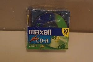 Maxell 10 PK Mini CD-R 3" Recordable 24 min 210 MB Blank Compact Discs NEW - Picture 1 of 6