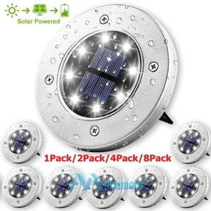 8Pack Waterproof Solar In Ground Lights Garden Lawn Disk 8 LED Flat Buried Lamp - Picture 1 of 22