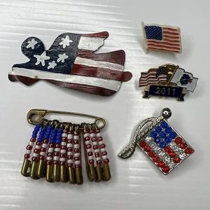 Lote H4 Flecos Colgantes Bandera Americana Cristales EE. UU. Ángel Vintage Retro Broche Prendedor - Imagen 1 de 7