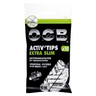 10 Bags (500 Filter) OCB Activ'Tips Extra Slim, 6mm Activated Carbon Filter - Image 1 of 3