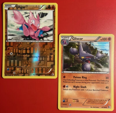 Pokemon Gilgar 80/149 Reverse Holo & Gliscor 81/149 Holo- Boundaries Crossed - Image 1 of 4