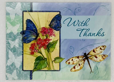 Thank You Card Butterflies Flower Dragonfly Art “Your Thoughtfulness Means…” P3 - Image 1 of 4