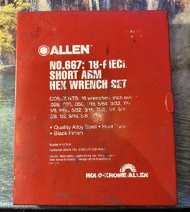 Hollo Chrome Allen 18 Piece Short Arm Hex Wrench Set Part No. 667 USA - Picture 1 of 9