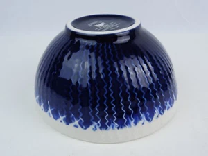 Pier 1 Stoneware Cobalt Blue Bowl "Cape" hand made w/ hairline crack - Picture 1 of 7