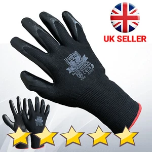 240 Pairs Black Nitrile Coated Work Gloves Mens Builders Gardening Safety Grip - Picture 1 of 4