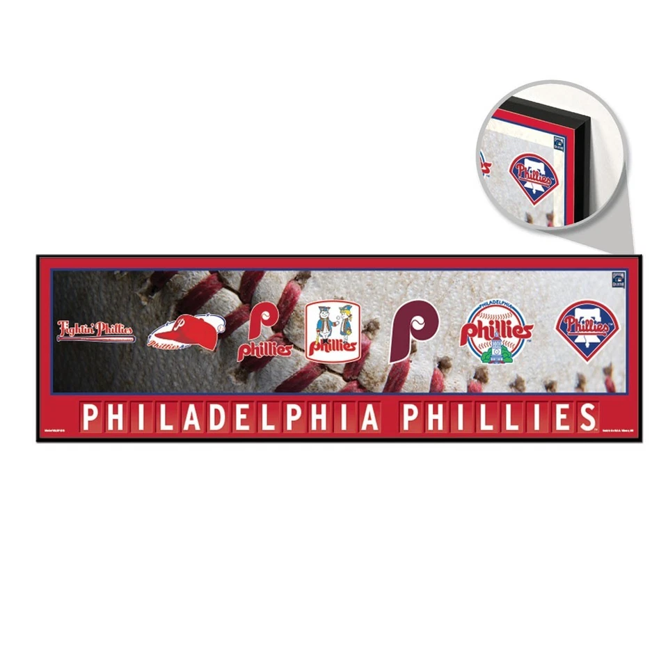 PHILADELPHIA PHILLIES RETRO LOGOS COOPERSTOWN COLLECTION WOOD SIGN 9"x30" 👀🔥 - Image 1 of 1