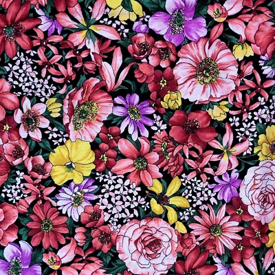 Hoffman SECOND GENERATION STYLE Floral Red Purple Yellow Quilt Fabric 2.7yds - Image 1 of 4