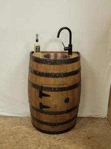 1/2 Whiskey Barrel Sink for Bar or Small Powder Room-Copper Sink, Faucet-Stopper - Picture 1 of 4
