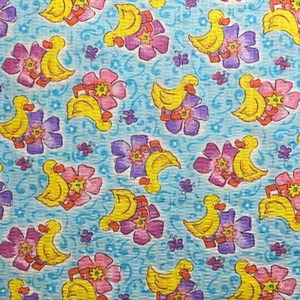 HALF-YARD Ducks & Flowers Plisse Textured Fabric - Quilt Craft Sew - Picture 1 of 3