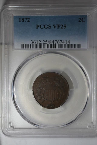 1872 .02 PCGS VF25 Two-cent piece, 2c, Shield Coin, 1800's coin Cover