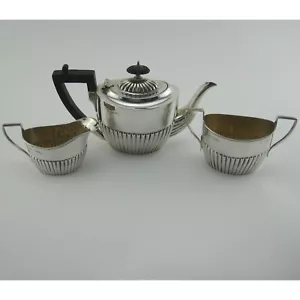 Set da tè in tre pezzi scapolo stile regina Anna argento sterling vittoriano - Foto 1 di 8