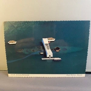 Vtg 1970s U.S.S. Arizona Memorial Pearl Harbor Hawaii Unposted Postcard Deckled - Picture 1 of 2