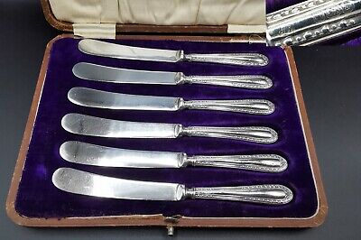 Boxed Set 6 Antique Ww1 Era Solid Silver Handled Butter Knives 1916 Sheffield  • 9.38£