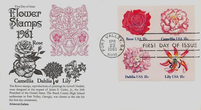 U.S.  FIRST DAY  COVER,  FLOWERS   Scott # 1876-9  ( inventory # Z715  ) - Image 1 of 2