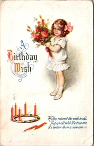 EIN GEBURTSTAGSWUNSCH Mädchen mit Blumen geprägt um 1919 Postkarte - Bild 1 von 2
