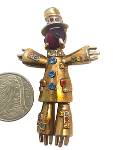 Seltene & wunderbare Vintage figürliche Vogelscheuche figürliche Brosche Strasseinsatz - Bild 1 von 2