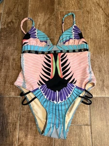 Mara Hoffman CAGE Multicolor One Piece Hi Leg Bathing Suit Size Large - Picture 1 of 10
