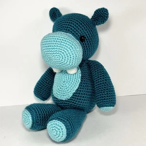 Handmade Crochet Hippopotamus Plush 13” Teal And Light Blue - Picture 1 of 8