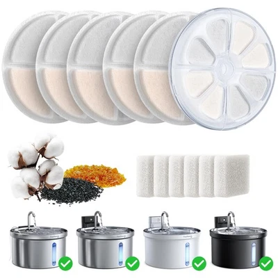 Paquete de 6 filtros de fuente de agua para gatos y esponja de bomba de repuesto para FN-W08L FN-W06 Foto 1 de 4