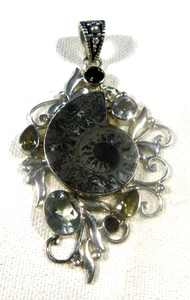 COLGANTE ARTESANAL J STERLING 6 joyas hecho a mano vintage losa de amonita de un millón de años - Imagen 1 de 5