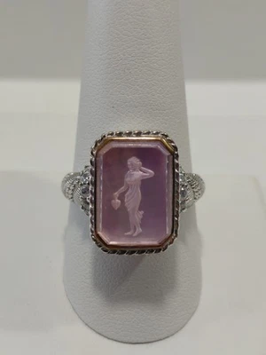 Anillo Judith Ripka Plata Esterlina .925 Rosa Vidrio Dama Intaglio Talla 10 Foto 1 de 4