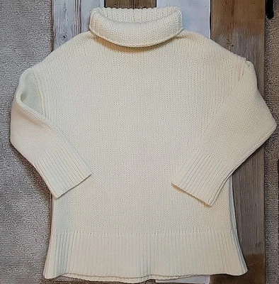 Lafayette 148 New York Ivory Chunky Knit Turtleneck 3/4 Sleeve Pullover Sweater - Image 1 of 4