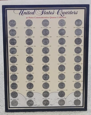 US 50 State Commemorative Quarters 1999-2008 Complete Set – 11x14” Display Board - Image 1 of 4