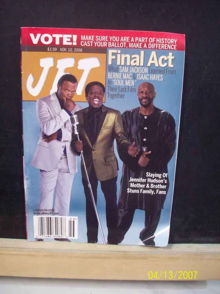 Jet Magazine Nov 10 2008 Final Act Sam Jackson Isaac Hayes Bernie Mac Good Cond - Image 1 of 1