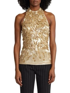Blusa Ralph Lauren Etiqueta Púrpura Para Mujer 8 Dorado Annike Halter Adornada Usada en Excelente Condición - Imagen 1 de 8