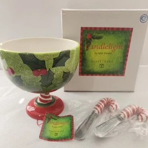 NEW Depart 56 Christmas - Serving Dip Bowl Set Holly 2 Candy Cane Spreaders NIB - Picture 1 of 9