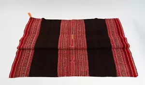 Antique Hand Woven Chinchera Peru Textile in Black, Red & Purple 44" x 37.5" - Picture 1 of 6