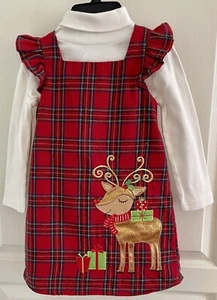 Girls Size 4 Rare Editions Plaid Christmas Jumper And Top In EUC - Picture 1 of 4