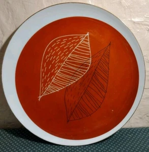 Sango China Mid Century Plate Red White 10 1/2" Leaf Leaves Rare - Picture 1 of 4