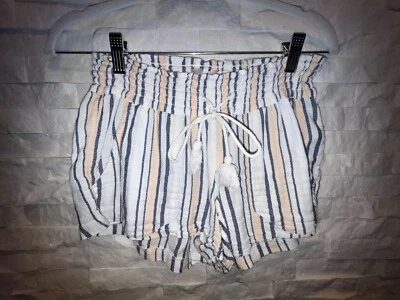 EUC Women's ROXY Oceanside Shorts Rope Drawstring 4-Pockets Yellow, Navy White M - Image 1 of 4