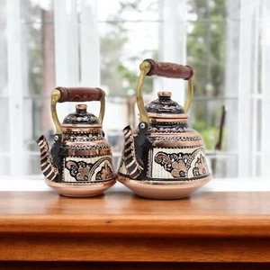 TURKISH TRADITIONAL HANDMADE HANDHAMMERED COPPER TEAPOT SET SEMAVER UNIQUE - Picture 1 of 14