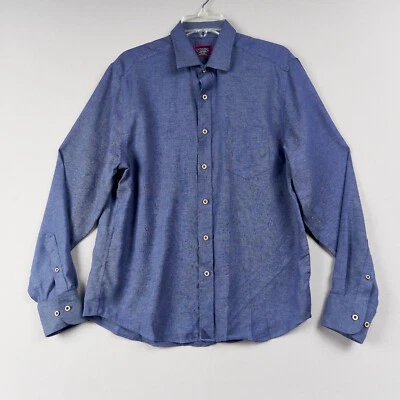 Untuckit Shirt L Blue Linen Button Up Wrinkle Resistant Vin Santo Mens - Image 1 of 4