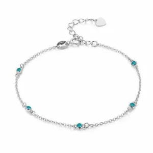 Sparkling Five Round Aquamarine In Real 925 Sterling Silver Women's Anklets - Picture 1 of 3