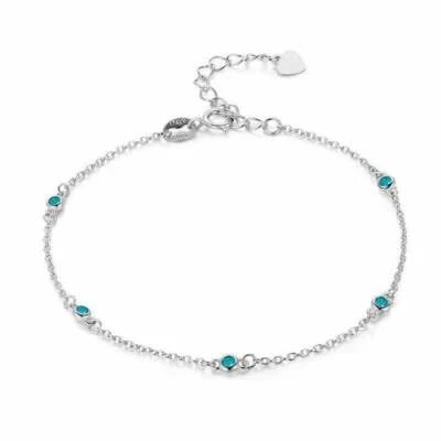 Sparkling Five Round Aquamarine In Real 925 Sterling Silver Women's Anklets - Image 1 of 3