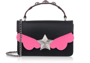 Les Jeunes Etoiles Black & Pink Fluo Leather Top Handle Vega Mini Bag - Picture 1 of 12
