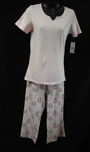 Dearfoams PJ's Size S NWT Pink Multi Cotton Blend Short Sleeve Top & Capri Pant - Picture 1 of 11