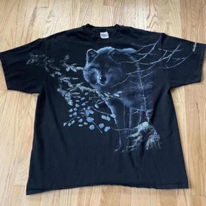 Vintage Wolf Tee Shirt Size XXL Blue Black Wolves Nature Graphic Y2K 90s Mens - Picture 1 of 4