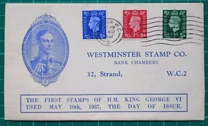 1937 GVI ½d 1d 2½d Definitive Westminster Stamp Co. FDC London WC Wavy - Picture 1 of 3